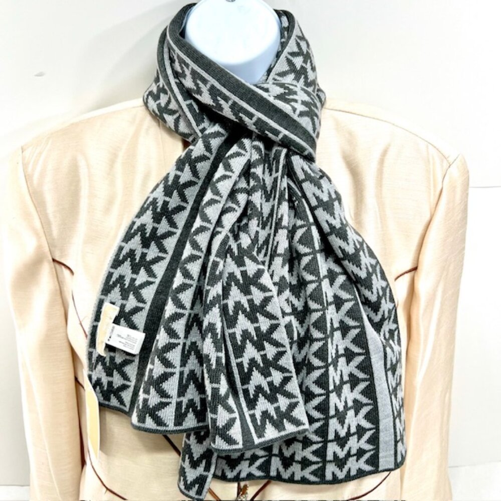 New Men/Women Michael Kors Scarf Grey/Silver Metalic MK Logo 66"x12" (7)